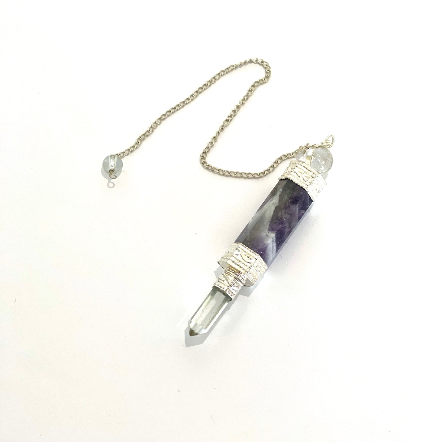 Chevron Amethyst w/ Clear Quartz Pendulum wand