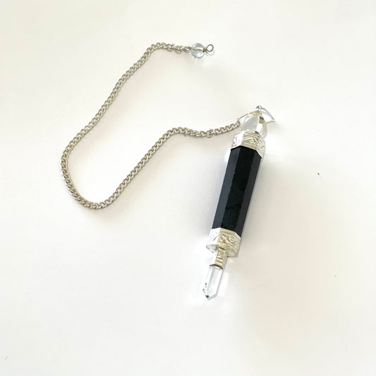 Black Tourmaline w/ Clear Quartz Pendulum wand