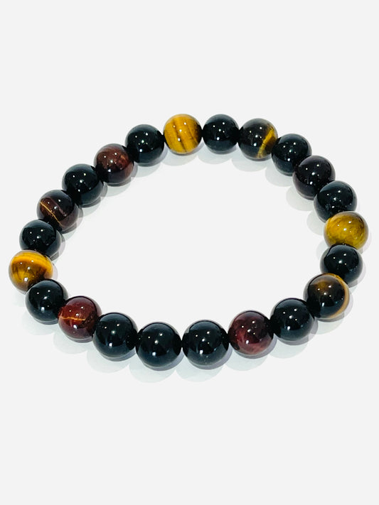 Black Tourmaline & Mixed Tigers Eye 22 Bead Bracelet